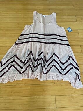 Free People NWT Women Sleeveless Pink Polka Dot Mini Dress M Burgundy Chevron